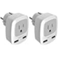 Type E/F Germany European Adapter 2 Pack, TESSAN Schuko France Travel Power Plug 2 USB, Outlet Adaptor Charger for US to Most of Europe EU Spain Iceland German French Russia Korea Greece Norway
