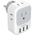 Type E F Plug Adapter, TESSAN Germany France Power Adapter, Schuko Outlet Converter with 4 AC Outlets 3 USB Ports, Travel Adaptor for US to Europe EU Spain Iceland Korea Greece Russia German French