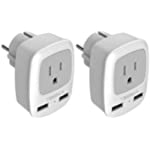 Type E/F Germany European Adapter 2 Pack, TESSAN Schuko France Travel Power Plug 2 USB, Outlet Adaptor Charger for US to Most of Europe EU Spain Iceland German French Russia Korea Greece Norway