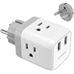 Schuko European Travel Plug Adapter, TESSAN France Germany Power Adapter with 2 USB 3 American Outlets, Type E/F Plug Adapter for US to Europe German Frence Iceland Spain Russia Poland EU