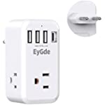 European Travel Plug Adapter, EyGde International Plug Adapter with 3 American Outlets, 1 Type C and 3 USB, Power Charger Converter for US to Europe EU France Germany Greece Italy Israel Spain