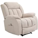HOMHUM Massage Recliner Chair with Heat and Vibration Linen Fabric Manual Reclining Chair Glider Sofa Lounge Chair for Living Room, Beige