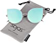 SOJOS Cat Eye Mirrored Flat Lenses Ultra Thin Light Metal Frame Women Sunglasses SJ1022