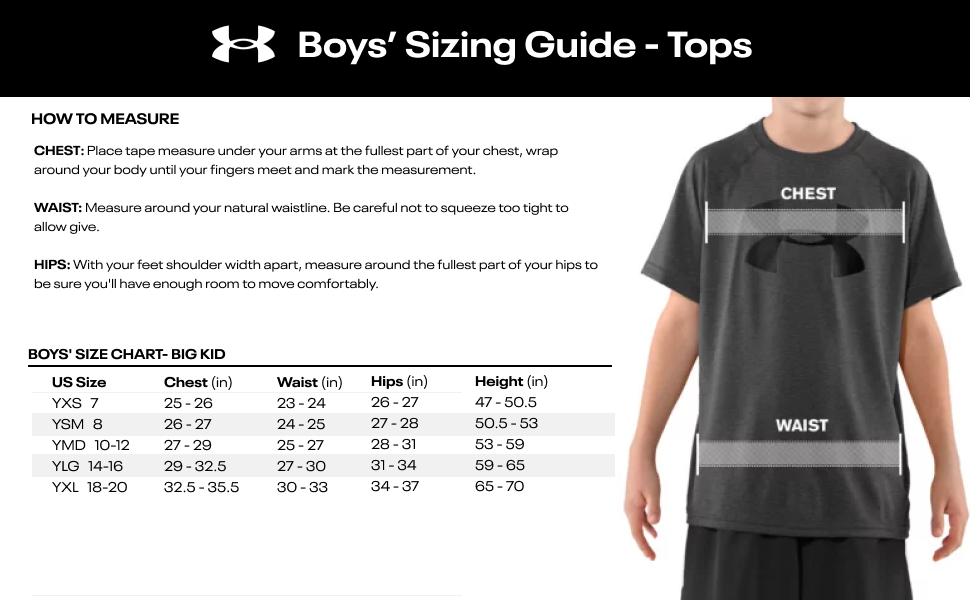 Boys Size Guide - Tops - Big Kid