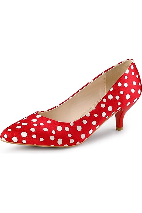 Women's Pointed Toe Polka Dots Kitten Heels Pumps
