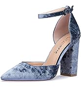 Castamere Womens High Heels Chunky Block Heel Sandals Pointed Toe Ankle Strap Pumps 10CM