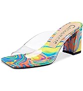 Castamere Ladies Chunky High Heel Sandals Square Open Toe Sexy Transparent Clear Sandal 3 Inch Heels