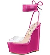 CASTAMERE Womens High Wedge Platform Heel Peep Open Toe Ankle Strap Sandals Lace Wedding Clear Dr...