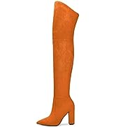 CASTAMERE Women Chunky Block High Heel Pointed Toe Knee High Boots Zipper Classic Dress Office Pa...