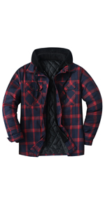 Men''s Thicken Plaid Hooded Flannel Shirt Jacket with Quilted Lined