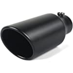 AUTOPTIM 3 Inch Inlet Exhaust Tip - 3&quot; x 5&quot; x 12&quot; Stainless Steel Tailpipe, 3 Inch Inlet 5 Inch Outlet 12 Inch Overall Length Black Paint Surface Exhaust Tip, Bolt-On Installation Design