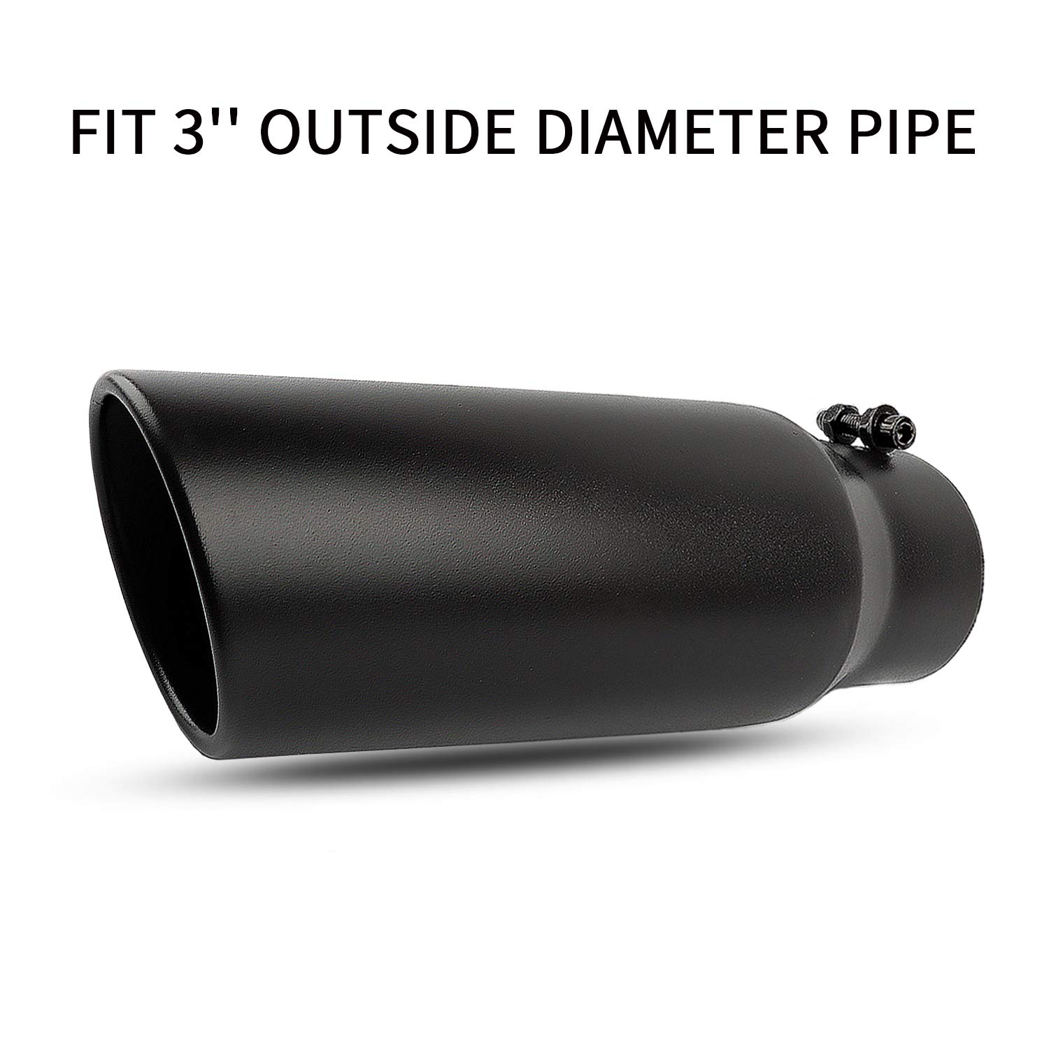3 inlet Black Exhaust Tip,Vonegrok Universal 3" Inlet 4" Outlet 12" Long Exhaust Tailpipe Tip