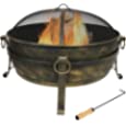 Sunnydaze Cauldron Outdoor Fire Pit - 34 Inch Large Bonfire Wood Burning Patio &amp; Backyard Firepit for Outside with Round Spark Screen, Fireplace Poker, and Metal Grate