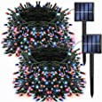 Dazzle Bright 2 Pack Red White and Blue Solar String Lights, 200 LED 66 FT 4th of July Patriotic String Lights Outdoor, Solar Powered with 8 Modes Waterproof for Independence Day Decorations