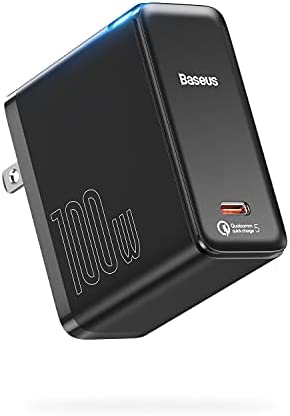 USB C Charger, Baseus 100W GaN II Fast Charger, Quick Charge 5.0 Compact Charger with 100W USB C Cable, for MacBook Pro/Air, Laptops with Type-C, iPad, iPhone 13/13 Pro/12/11/XR/XS, Samsung, Black