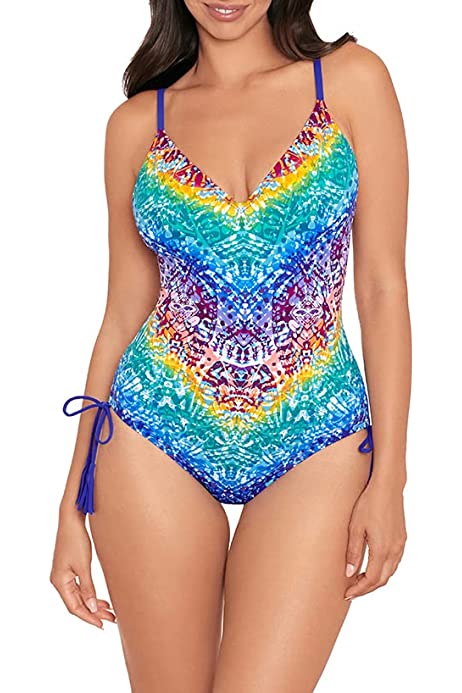 Skinny Dippers Women's Swimwear Alice Shape Shifter V-Neckline Soft Cup One Piece Swimsuit, Rainbow, Large