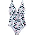 SunYone One Piece Swimsuit for Women Tummy Control Bathing Suit with Flora Print V Neck… White