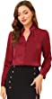 Allegra K Women's Ruffled Stand Collar Shirt Long Sleeve Button Elegant Satin Blouse