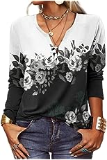 Womens Boho Ethnic Floral Print Long Sleeve Henley V Neck Button Front Casual Blouse Shirt Plus Size