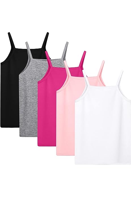 5 Pack Girls Tank Tops Soft Cami Scoop Neck Undershirts Solid Sleeveless Undershirts for Toddler Girls