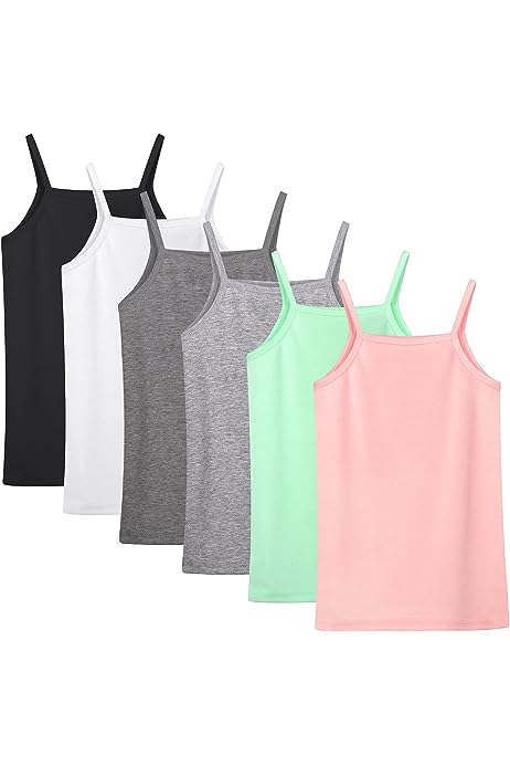 6 Pack Girls Tank Top Solid Sleeveless Undershirts Cami Scoop Neck Undershirts Soft Dance Tank Tops for Toddler