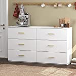 Homsee Double Dresser with 6 Drawers, Wood Storage Chest of Drawers Dresser Chest with Large Storage Space for Bedroom, Living Room &amp; Hallway, White (55.1”L x 15.7”W x 31.4”H)