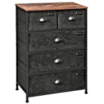 SONGMICS Fabric Drawer Dresser, Storage Dresser Tower with 5 Drawers, Labels, Wooden Top, Industrial Style Closet Storage, for Living Room, Hallway, Nursery, Rustic Brown and Black ULVT45H