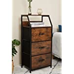 FOENOEL 3 Drawers Dresser Vertical Storage Tower w/ 2 Wood Shelves, Fabric Dressers Chest of Drawers Wooden Top Tall Nightstand for Bedroom, Hallway, Closets, Nursery, Steel Frame