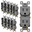 ENERLITES Tamper-Resistant Child Safe Duplex Receptacle Outlet, Residential Grade Electrical Wall Outlets, 3-Wire, Self-Grounding, 2-Pole, 15A 125V, UL Listed, 61580-TR-GY-10PCS, Gray (10 Pack)