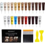 Wood Furniture Repair Kit and Filler - Set of 50 with Brushes Plastic Scraper Any Color for Stains, Scratches, Tables, Desks, Wooden Floors, Carpenters, 24 Colors (24 Colors)