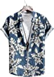 Romwe Men's Short Sleeve Hawaiian Shirt Tropical Print Casual Button Down Aloha Shirt