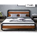 SHA CERLIN Full Size Metal Bed Frame with Wooden Headboard &amp; Footboard, Heavy Duty Platform Frame with Under-Bed Storage,Noise Free, No Box Spring Needed, Walnut