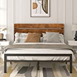 Full Size Metal Platform Bed Frame with Wooden Headboard and Footboard Rustic Vintage Platform Full Bed Frame Under Bed Storage No Box Spring Needed,Mattress Foundation, Rustic Brown