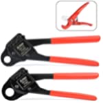 IWISS Angle PEX Crimping Tool Kit for 1/2-inch &amp; 3/4-inch PEX Copper Crimp Rings and Barbed PEX Fitting, c/w PEX Tubing Cutter &amp; Go/No-Go Gauge, Meets ASTM F1807 Standard