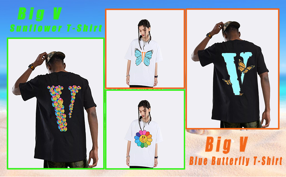 Sunflower Butterfly Print Shirt Casual Couple Hip Hop Short Sleeve T-Shirt