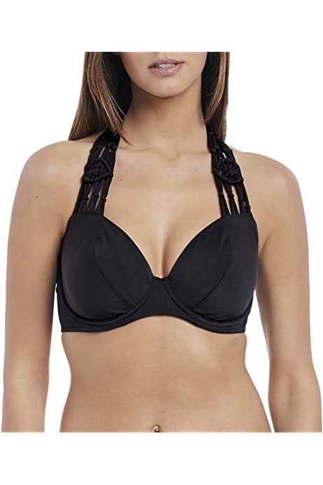 Women's Standard Macramé Plunging Halter Bikini Top with Underwire