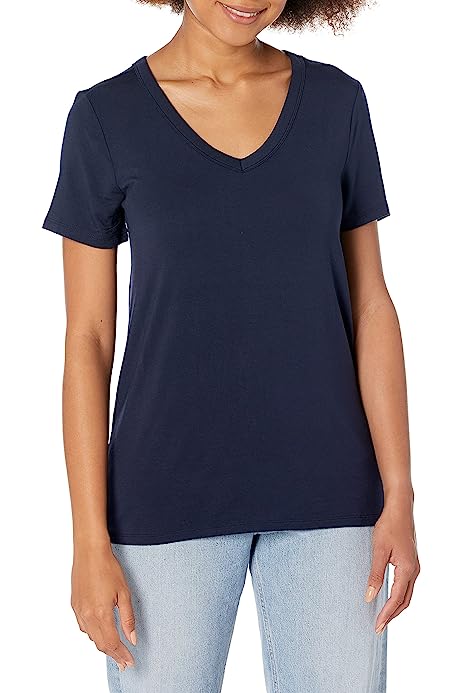 Women's Jersey Standard-Fit Short-Sleeve V-Neck T-Shirt (Previously Daily Ritual), Navy, X-Small