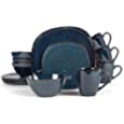 Elanze Designs Modern Chic Smooth Ceramic Stoneware Dinnerware 16 Piece Set - Service for 4, Navy Blue