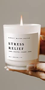 stress relief soy candle, relaxing candle, aromatherapy candle, non-toxic candle, lemon eucalyptus