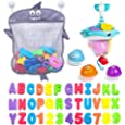 Comfylife Baby Bath Toy Organizer - Bath Toy Storage for Shower - Bathtub Toy Organizer Includes Foam Bath Toys (Numbers &amp; Letters &amp; Squirty Toys) + Extra Net That Doubles as a Toy