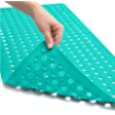 Gorilla Grip Patented Shower and Bath Mat, 35x16, Machine Washable Bathtub Mats, Large Tub Rug, Drain Holes and Suction Cups to Keep Floor Clean, Soft on Feet, Bathroom Accessories, Turquoise Opaque