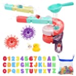 [63 Pcs]Kids Bath Toys for Toddlers 1 2 3 4 Years WOMGIOKA Foam Bath Letters &amp; Numbers[Bath Ball Track][Bathtub Toy Slide]Bath Toys for Kids Ages 4-8 with Storage Organizer, Educational Fun Shower