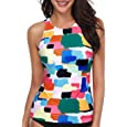 Holipick Multicoloured High Neck Tankini Top Bathing Suit Tops for Women Tummy Control Tank Tops Swimsuits XS