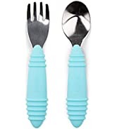 Bumkins Toddler Utensils, Kids Fork and Spoon Set, Silicone and Stainless-Steel Silverware, Angle...