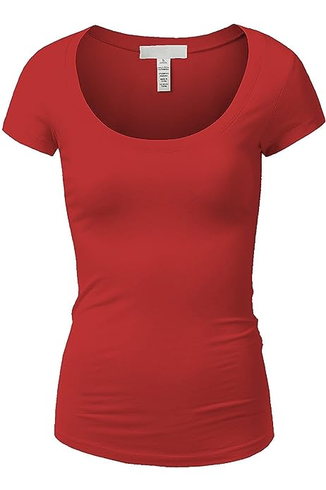 Active Basic Womens Plain Basic Deep Scoop Neck with Cap Short Sleeves