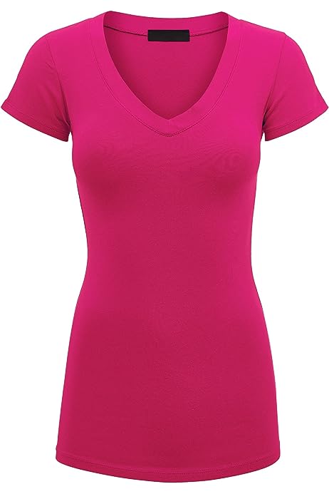 Women's Basic Slim Fitted Short Sleeve Casual V Neck Cotton T Shirt