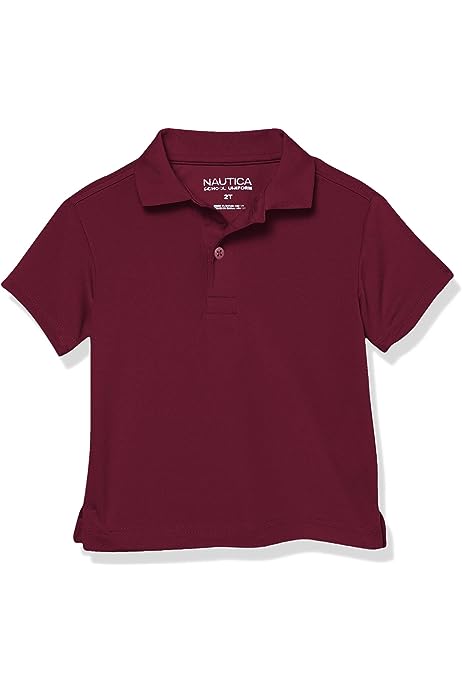 Boys' School Uniform Short Sleeve Polo Shirt, Button Closure, Moisture Wicking Performance Material