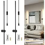 Ditoon RC Dimmable Modern Plug in Wall Sconce Set of 2 LED Black Wall Lights with Plug in Cord On/Off Switch 39 3/8 inches RC Sconces with Memory Function Wall Mounted Deco for Background Lighting