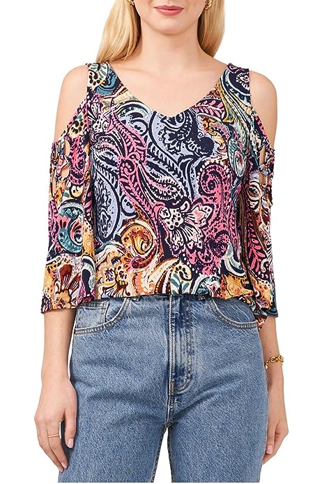 Women's Meadow Medley Printed Cold-Shoulder Top (XS, Cosmo Pink)