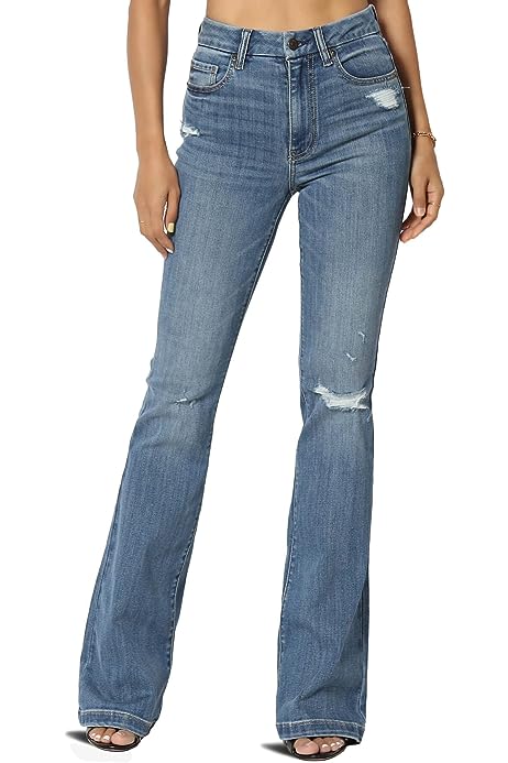 Vintage Versatile Washed Stretch Denim Mid Rise Slim Boot Cut Jeans